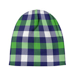 Green Blue And White Buffalo Plaid Print Beanie