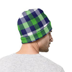 Green Blue And White Buffalo Plaid Print Beanie
