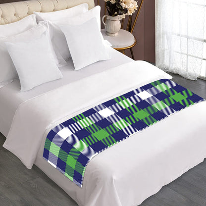 Green Blue And White Buffalo Plaid Print Bed Runner