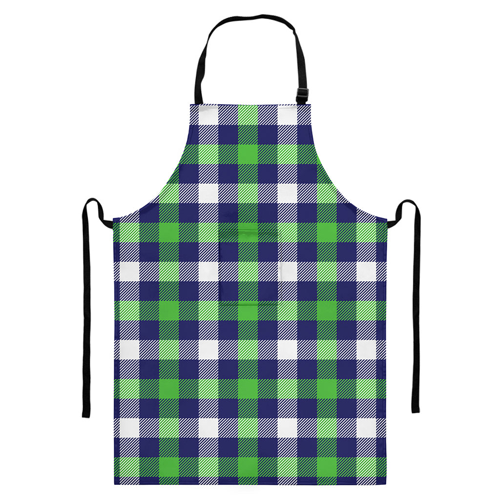 Green Blue And White Buffalo Plaid Print Bib Apron With Pocket
