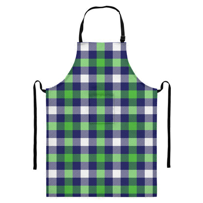 Green Blue And White Buffalo Plaid Print Bib Apron With Pocket