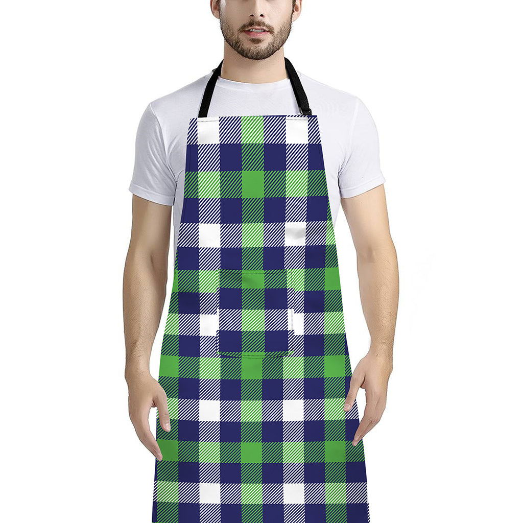 Green Blue And White Buffalo Plaid Print Bib Apron With Pocket
