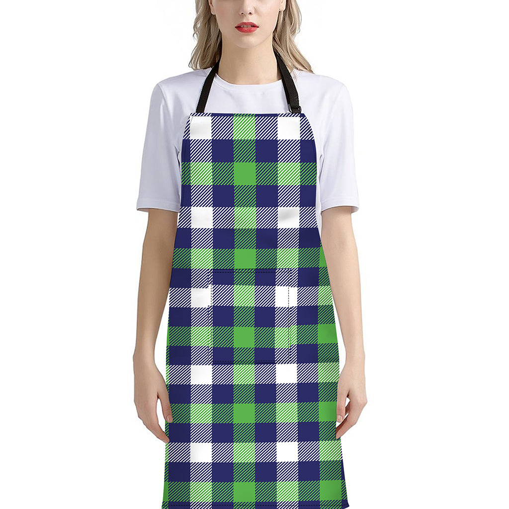 Green Blue And White Buffalo Plaid Print Bib Apron With Pocket