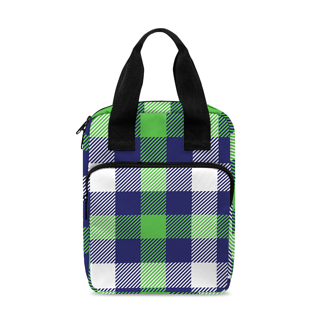 Green Blue And White Buffalo Plaid Print Bible Tote Bag