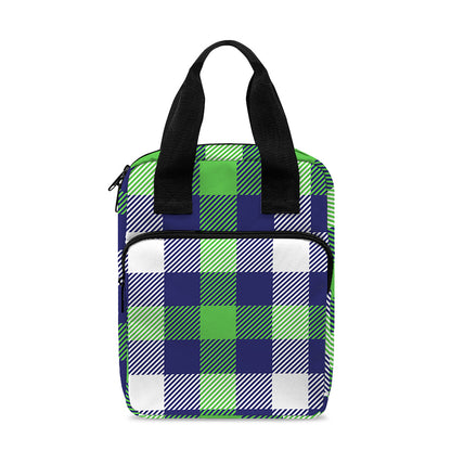Green Blue And White Buffalo Plaid Print Bible Tote Bag