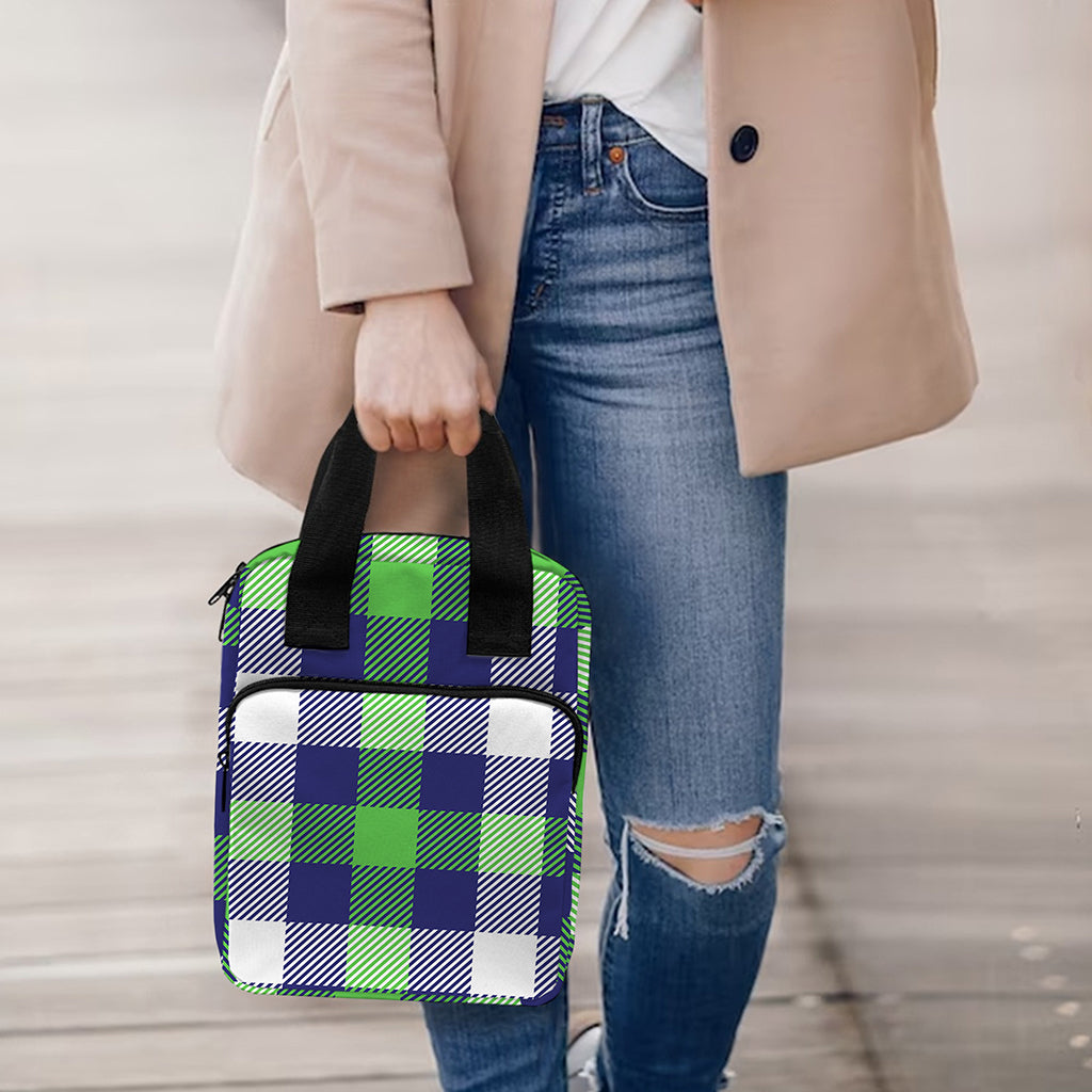 Green Blue And White Buffalo Plaid Print Bible Tote Bag