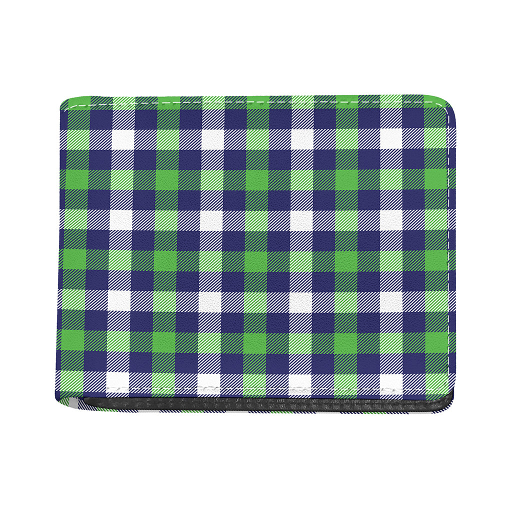 Green Blue And White Buffalo Plaid Print Bifold Wallet