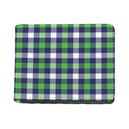 Green Blue And White Buffalo Plaid Print Bifold Wallet