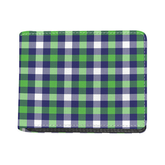 Green Blue And White Buffalo Plaid Print Bifold Wallet