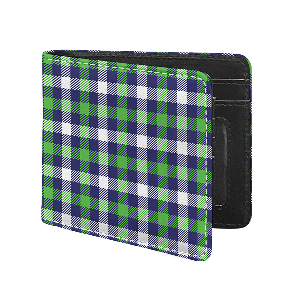 Green Blue And White Buffalo Plaid Print Bifold Wallet