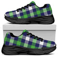 Green Blue And White Buffalo Plaid Print Black Chunky Shoes