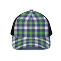 Green Blue And White Buffalo Plaid Print Black Mesh Trucker Hat