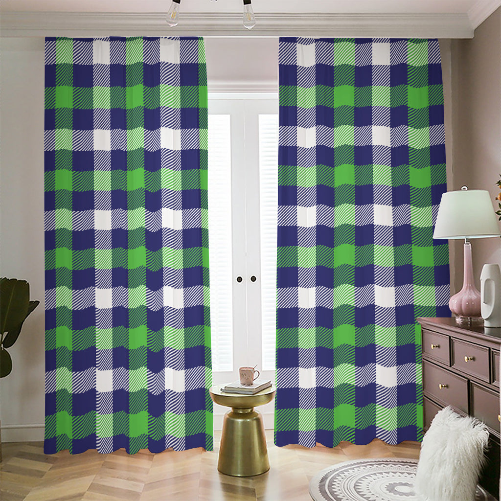 Green Blue And White Buffalo Plaid Print Blackout Pencil Pleat Curtains