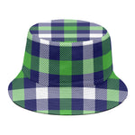 Green Blue And White Buffalo Plaid Print Bucket Hat