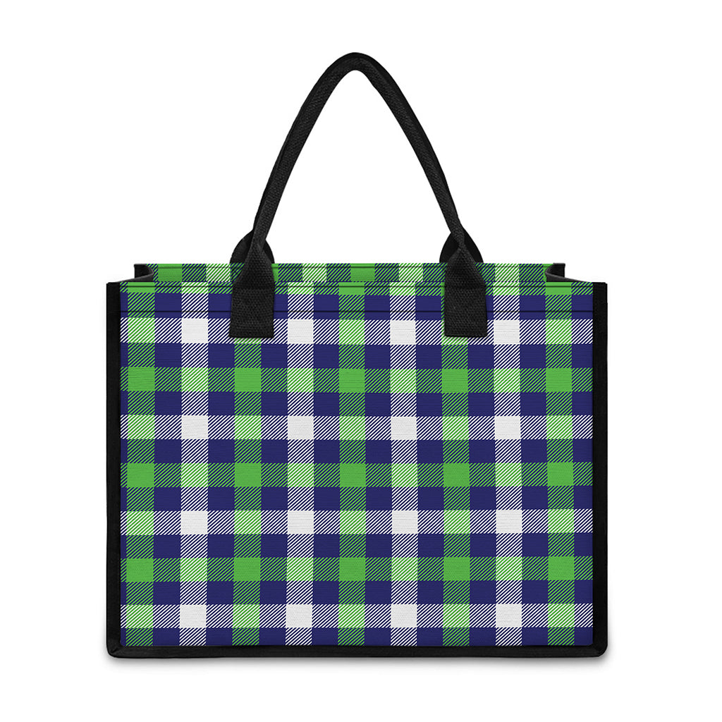 Green Blue And White Buffalo Plaid Print Canvas Tote Bag