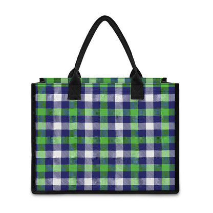 Green Blue And White Buffalo Plaid Print Canvas Tote Bag