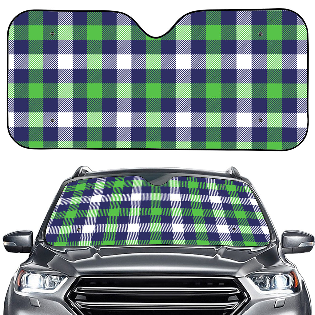 Green Blue And White Buffalo Plaid Print Car Windshield Sun Shade