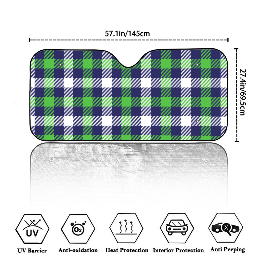 Green Blue And White Buffalo Plaid Print Car Windshield Sun Shade