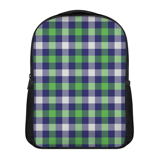 Green Blue And White Buffalo Plaid Print Casual Backpack