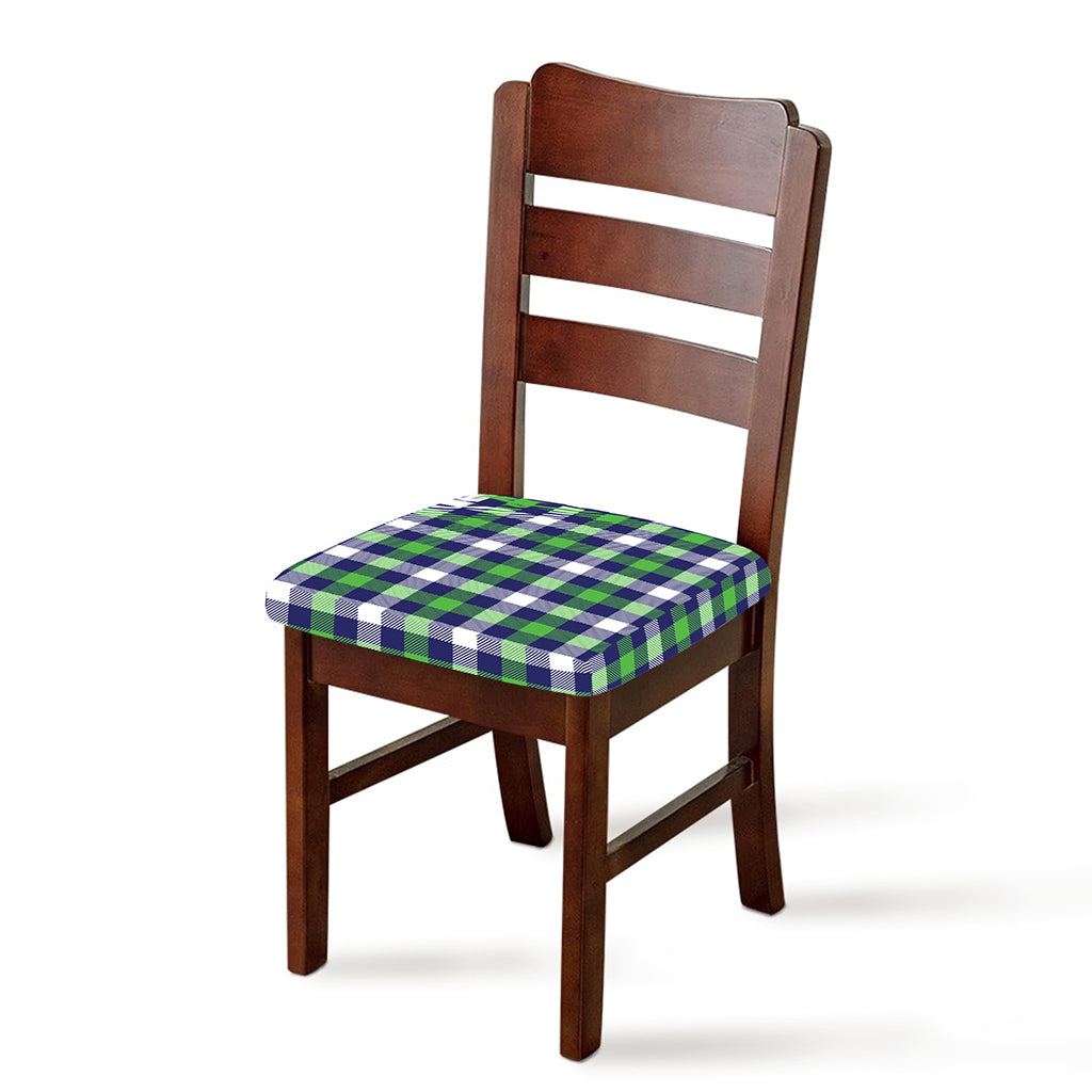 Green Blue And White Buffalo Plaid Print Chair Cushion Cover