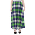 Green Blue And White Buffalo Plaid Print Chiffon Maxi Skirt