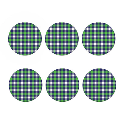 Green Blue And White Buffalo Plaid Print Coaster Set