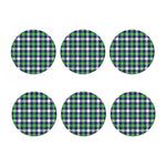 Green Blue And White Buffalo Plaid Print Coaster Set