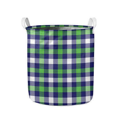 Green Blue And White Buffalo Plaid Print Collapsible Laundry Basket
