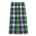 Green Blue And White Buffalo Plaid Print Cotton Front Slit Maxi Skirt
