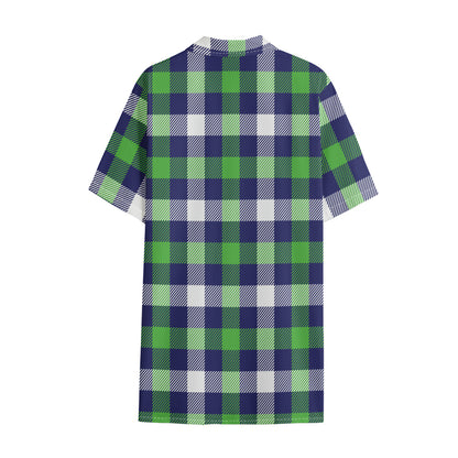 Green Blue And White Buffalo Plaid Print Cotton Hawaiian Shirt