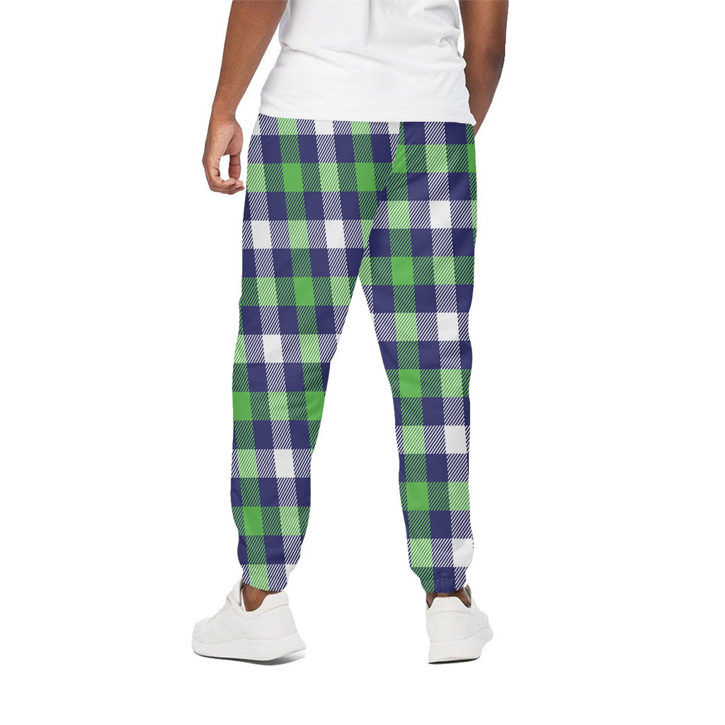 Green Blue And White Buffalo Plaid Print Cotton Pants