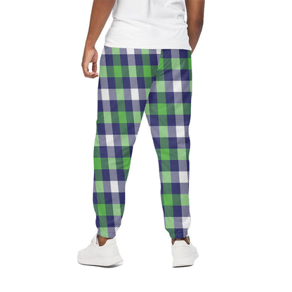 Green Blue And White Buffalo Plaid Print Cotton Pants