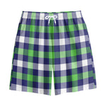 Green Blue And White Buffalo Plaid Print Cotton Shorts