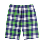 Green Blue And White Buffalo Plaid Print Cotton Shorts