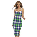 Green Blue And White Buffalo Plaid Print Cross Back Cami Dress