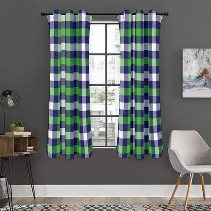 Green Blue And White Buffalo Plaid Print Curtain