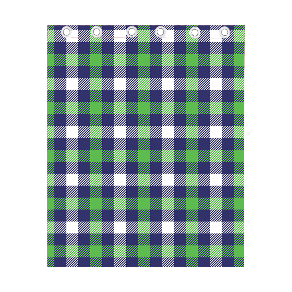 Green Blue And White Buffalo Plaid Print Curtain