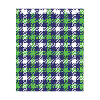 Green Blue And White Buffalo Plaid Print Curtain