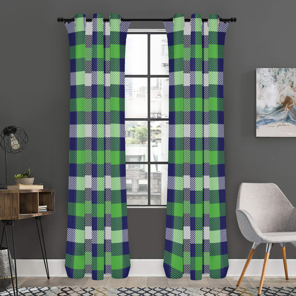 Green Blue And White Buffalo Plaid Print Curtain