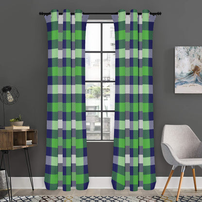 Green Blue And White Buffalo Plaid Print Curtain