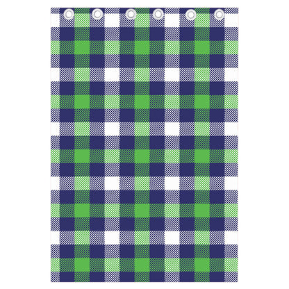 Green Blue And White Buffalo Plaid Print Curtain
