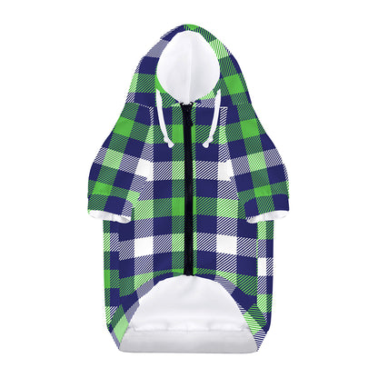 Green Blue And White Buffalo Plaid Print Dog Zip Up Hoodie
