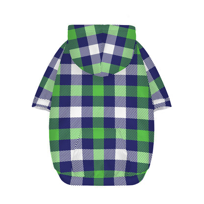 Green Blue And White Buffalo Plaid Print Dog Zip Up Hoodie