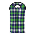 Green Blue And White Buffalo Plaid Print Double Neoprene Wine Tote