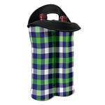 Green Blue And White Buffalo Plaid Print Double Neoprene Wine Tote