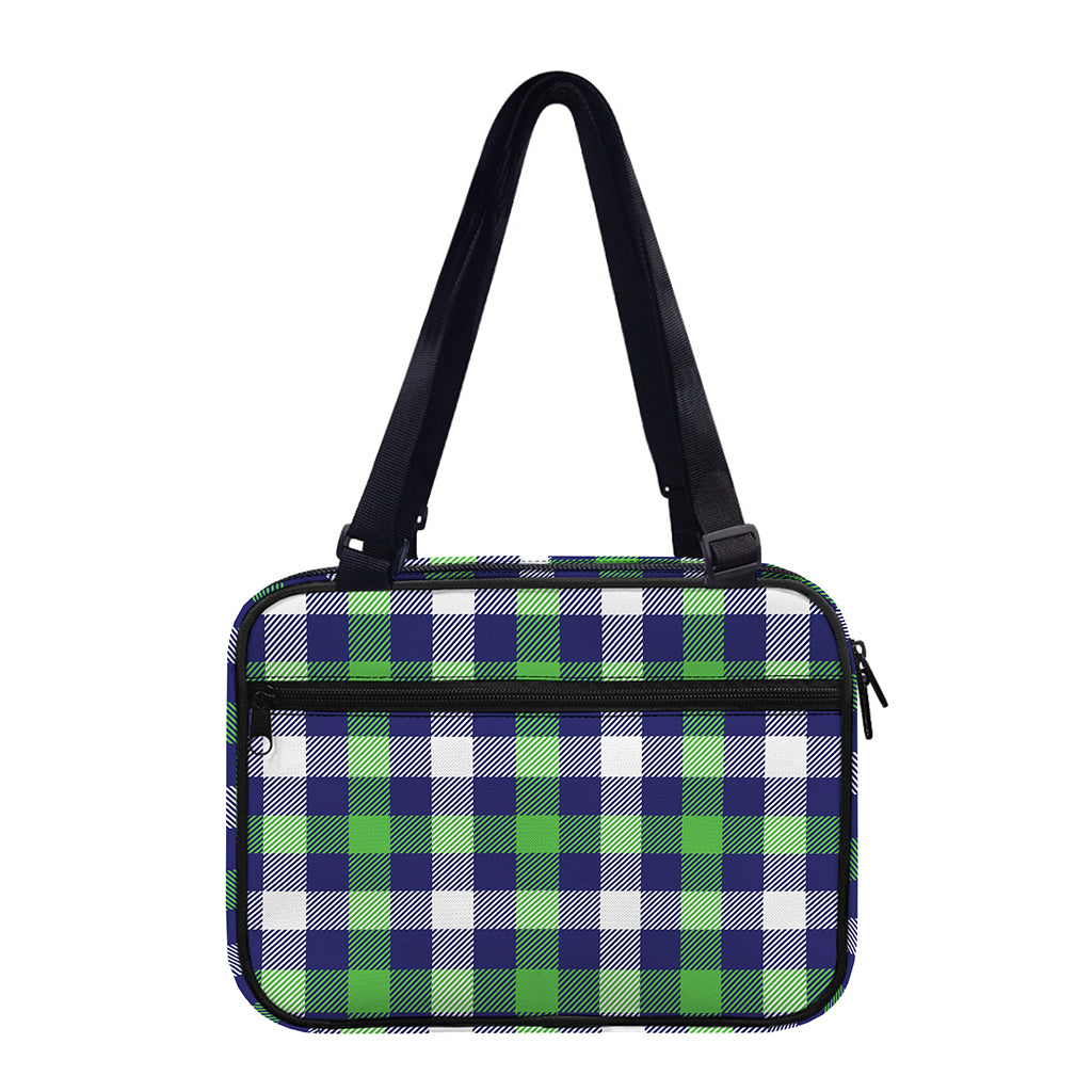 Green Blue And White Buffalo Plaid Print Double Strap Bible Bag