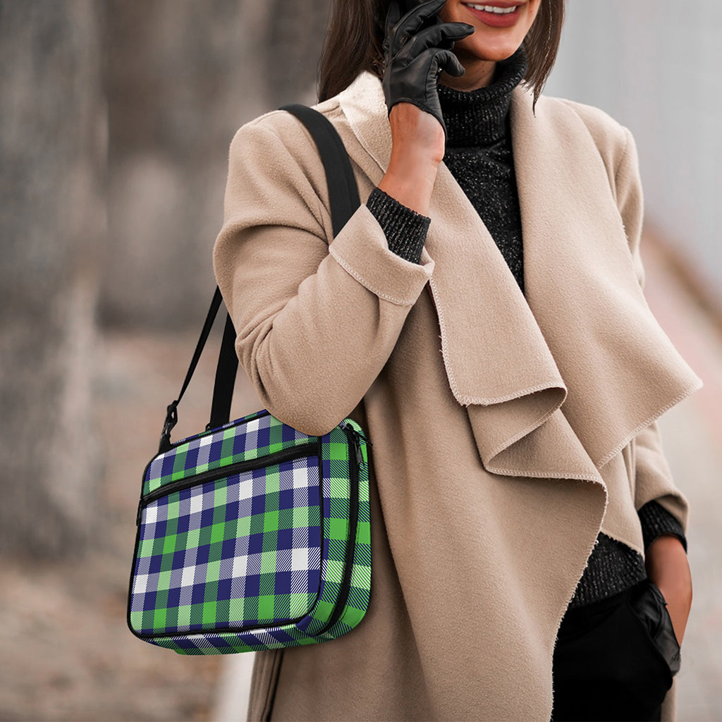 Green Blue And White Buffalo Plaid Print Double Strap Bible Bag