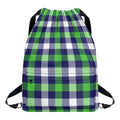Green Blue And White Buffalo Plaid Print Drawstring Backpack