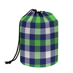 Green Blue And White Buffalo Plaid Print Drawstring Makeup Bag