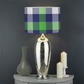 Green Blue And White Buffalo Plaid Print Drum Lamp Shade
